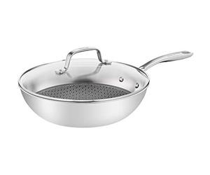 Tefal Eternal Mesh E49716 Sartén wok, 28 cm, cierre de malla seguro y resistente a los arañazos, sartén de tres capas, apta para inducción, acero inoxidable