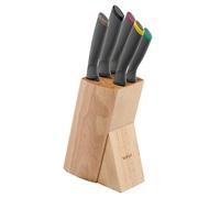 Tefal Fresh Kitchen - Bloque de madera con 5 cuchillos (Pelador 9 cm, Utilitario 12 cm, Chef 15 cm, Rebanador 20 cm, Pan 20 cm), acero inoxidable de alta precisión, K122S5