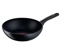 Tefal G28119 Black Stone - Sartén wok (28 cm, revestimiento antiadherente, seguro, señal térmica, apta para inducción, cocina saludable, efecto piedra, aluminio, color negro