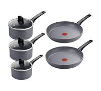 Tefal Healthy Cook On E120S544 - Juego de utensilios de cocina (24/28 cm), cacerola con tapa (16/18/20 cm), revestimiento antiadherente Mineralia, Thermo-Signal, ecológico