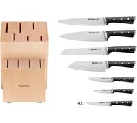 Tefal K232SA Ice Force - Juego de 10 cuchillos (6 cuchillos, 4 de carne, 1 bloque de madera), acero inoxidable alemán, tecnología Ice Force, resistente a la corrosión K232SA