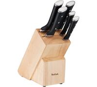 Tefal Ice Force - Bloque de madera + Set 5 cuchillos (Cuchillo de Pan de 20 cm, Cuchillo Chef 20 cm, Cuchillo Santoku 18 cm, Cuchillo Universal 11 cm, Cuchillo de Cortar 9 cm), acero inoxidable K232S5