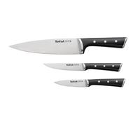 Tefal Ice Force - Set de 3 cuchillos, pelador 9 cm, chef 20 cm, universal 11 cm, rebana, corta y corta en dados, acero inoxidable, mango ergonómico, plástico ABS, apto lavavajillas, negro K2323S74