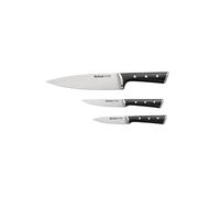 Tefal Ice Force - Set de 3 cuchillos, pelador 9 cm, chef 20 cm, universal 11 cm, rebana, corta y corta en dados, acero inoxidable, mango ergonómico, plástico ABS, apto lavavajillas, negro K2323S74