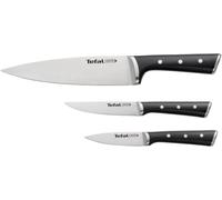 Tefal Ice Force - Set de 3 cuchillos, pelador 9 cm, chef 20 cm, universal 11 cm, rebana, corta y corta en dados, acero inoxidable, mango ergonómico, plástico ABS, apto lavavajillas, negro K2323S74
