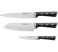 Tefal Ice Force - Set de 3 Cuchillos (Rebanador, Santoku, Universal) | Cuchillo Rebanador 20 cm + Santoku 18 cm + Universal 11 cm, Tecnología Ice Force -120°C, Acero inoxidable, Mango Remachado