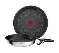 Tefal Ingenio Comfort Max - Juego de 2 Sartenes, Acero inoxidable | 2 Sartenes de 24/28 cm, Revestimiento antiadherente titanio, Thermo-Signal, Apto inducción y horno