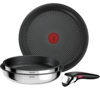 Tefal Ingenio Comfort Max - Juego de 3 Sartenes, Acero inoxidable | 3 Sartenes de 22/24/28 cm, Revestimiento antiadherente titanio, Thermo-Signal, Apto inducción y horno