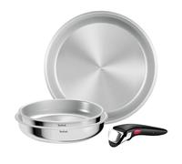 Tefal Ingenio Comfort Max - Juego de 3 Sartenes, Sin antiadherente | 3 Sartenes 22/24/28 cm, Mango extraíble, Sin antiadherente, Acero inoxidable, Apilable, Apto Inducción
