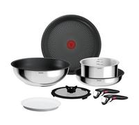 Tefal Ingenio Comfort Max - Juego de 4 Piezas + 4 Acc, Acero inoxidable | 2 Sartenes de 24/28 cm + Wok de 26 cm + Cazo de 20 cm + 4 Acc, Antiadherente, Thermo-Signal, Apto inducción y horno
