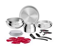 Tefal Ingenio Comfort Max - Juego de 8 Piezas + 11 Acc, Sin antiadherente | 3 Sartenes 22/24/28 cm + Wok 26 cm + Guisera 24 cm + 3 Cazos 16/18/20 cm + 11 Acc, Acero inoxidable, Apto Inducción