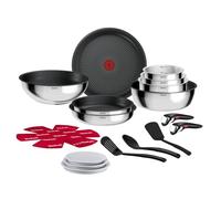 Tefal Ingenio Comfort Max - Juego de 8 Piezas + 12 Acc, Acero inoxidable | 3 Sartenes de 22/24/28cm + Wok de 26cm + 3 Cazos de 16/18/20cm + Guisera 24cm + 12 Acc, Antiadherente, Apto inducción y horno