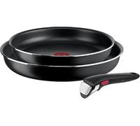 Tefal Juego de sartenes Ingenio Easy On, No apto para inducción, apilables, fáciles de limpiar, revestimiento antiadherente, mango extraíble, indicador de calor, L1599302, negro, juego de 3 piezas