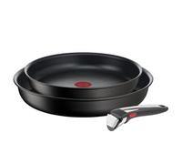 Tefal Ingenio Eco Resist On - Juego 3 piezas: sartenes 24/28 cm + mango extraíble, diseño apilable, revestimiento antiadherente antiarañazos, apto nevera y horno, sin PFOA, apto todas las cocinas