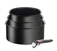 Tefal Ingenio Eco Resist On - Juego de 3 Cazos 16/18/20 cm + Mango extraíble | Apto inducción, antiadherentes, revestimiento titanio, Thermo-signal, sin PFOA, apto lavavajillas y horno