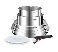 Tefal Ingenio Emotion - Juego de 3 Sartenes 22/26/28 cm + 2 Cazos 16/18 cm + Mango extraíble + 2 Accesorios, Apto inducción, sin antiadherente,acero inoxidable, apto lavavajillas y horno