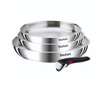 Tefal Ingenio Emotion - Juego de 3 Sartenes, Acero Inox, Sin Revestimiento | 3 Sartenes 22/24/28 cm + Mango Extraíble, Apto inducción y horno, Sin revestimiento, Tecnología Full Induction