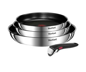 Tefal Ingenio Emotion - Juego de 3 Sartenes, Acero inoxidable | 3 Sartenes 22/24/28 cm + Mango extraíble, Apto inducción y horno, Revestimiento antiadherente titanio, Thermo-Signal