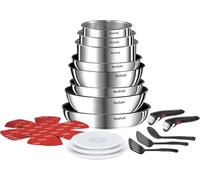 Tefal Ingenio Emotion - Juego de 8 Piezas + 12 Accesorios, Acero inoxidable | 3 Sartenes 22/24/28 cm + 3 Cazos 16/18/20 cm + Guisera 24 cm + Wok 26 cm + 12 Acc, Apto inducción y horno, Antiadherente