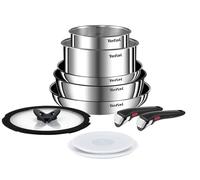 Tefal Ingenio Emotion L897SA74 - Juego de ollas y sartenes de acero inoxidable, apilables, inducción, fácil limpieza, revestimiento antiadherente, indicador de calor, 10 unidades