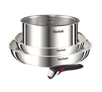 Tefal Ingenio Emotion, Set de cocina de 4 piezas, Sartenes 24/28 cm, Cazo 20, Mango Extraíble, Acero Inoxidable, Sin Revestimiento, Apilable, Inducción