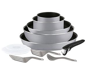 Tefal Ingenio Essential - Juego de 3 Sartenes y 2 Cazos + Accesorios: Sartén de 24/26/28 cm y Cazo de 16/18 cm, acero inoxidable, mango intercambiable, antiadherente, Thermospot, apto lavavajillas