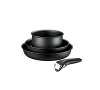 Tefal Ingenio Jordi Cruz, Set de Sartenes 22/26 cm + Cazo 16cm + Mango Extraíble, Apilables, Inducción, Negro