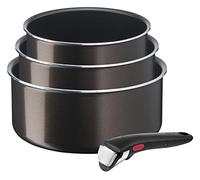 Tefal Ingenio - Juego de 3 sartenes (16/18/20 cm, 1,5/2,1/3 L), mango extraíble, no inducción, revestimiento antiadherente, apilable, apto para lavavajillas, Easy Plus L1509102