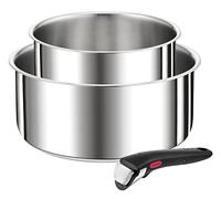 Tefal Ingenio - Juego de 3 sartenes (16/20 cm, Mango extraíble, apilable, Acero Inoxidable, inducción, versatilidad, Ahorro de Espacio, Preference L9739302, Plateado