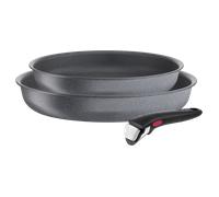 Tefal Ingenio Natural Force, Set 3 piezas, Sartenes 22/26 cm + mango extraíble, Revestimiento mineral, Aluminio, Inducción