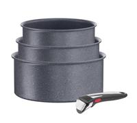 Tefal Ingenio Natural On - Juego de 3 Cazos, Aluminio | 3 Cazos 16/18/20 cm + Mango extraíble, Apto inducción y horno, Revestimiento antiadherente Minerali Thermo-Signal