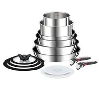 Tefal Ingenio Preference On - Juego de 2 Sartenes 24/28 cm + 2 Cazos 16/20 cm + Guisera 24 cm + Wok 26 cm + 2 Mangos extraíbles + 5 Accesorios, Apto inducción, antiadherentes, sin PFOA