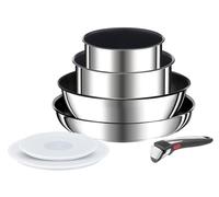 Tefal Juego 4 piezas Ingenio Preference On - cazos 16/20, Sartén 28 cm, Wok 26 cm, acero inoxidable + 2 tapas y mango extraíble, revestimiento antiadherente y antirayaduras, apto para inducción