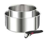 Tefal Ingenio - Juego de 3 sartenes (16/20 cm, Mango extraíble, apilable, Acero Inoxidable, inducción, versatilidad, Ahorro de Espacio, Preference L9739302, Plateado