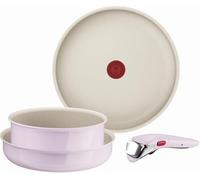 Tefal Ingenio Serenity - Juego de 2 Sartenes 22/28 cm + Cazo 20 cm + Mango extraíble, Revestimiento Antiadherente, Apilable, Inducción, Apto lavavajillas y horno, Rosa