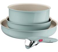 Tefal Ingenio Serenity - Juego de 2 Sartenes 22/28 cm + Cazo 20 cm + Mango extraíble, Revestimiento Antiadherente, Apilable, Inducción, Apto lavavajillas y horno, Eucalipto