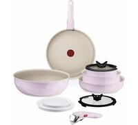 Tefal Ingenio Serenity - Juego de 2 Sartenes 22/28 cm + Wok 26 cm + 2 Cazos 16/20 cm + 4 Accesorios + 2 Mangos, Revestimiento Antiadherente, Apilable, Inducción, Apto lavavajillas y horno, Rosa