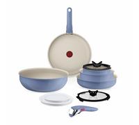 Tefal Ingenio Serenity L829SB04 Mineralia - Batería de cocina (11 piezas, revestimiento antiadherente, ahorra espacio, apilable, apto para todo tipo de fuegos, apto para lavavajillas, Blue Salt)