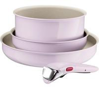 Tefal Ingenio Serenity - Juego de 2 Sartenes + Cazo, Rosa | 2 Sartenes 22/28 cm + Cazo 20 cm + Mango extraíble, Revestimiento Antiadherente, Apto inducción y horno, Aluminio