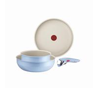 Tefal Ingenio Serenity - Juego de Sartén 28 cm + Wok 26 cm + Cazo 20 cm + Mango extraíble, Revestimiento Antiadherente, Apilable, Inducción, Apto lavavajillas y horno, Azul Cielo
