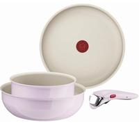 Tefal Ingenio Serenity - Juego de Sartén 28 cm + Wok 26 cm + Cazo 20 cm + Mango extraíble, Revestimiento Antiadherente, Apilable, Inducción, Apto lavavajillas y horno, Rosa