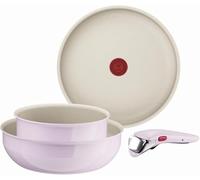 Tefal Ingenio Serenity - Juego de Sartén 28 cm + Wok 26 cm + Cazo 20 cm + Mango extraíble, Revestimiento Antiadherente, Apilable, Inducción, Apto lavavajillas y horno, Rosa