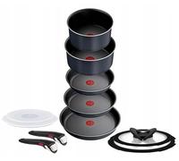 Tefal Ingenio So'Light - Batería de cocina (11 piezas, aluminio, asas extraíbles, revestimiento antiadherente, apta para inducción, tapa de cristal y plástico), color negro