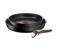 Tefal Ingenio Unlimited On - Juego de 3 + Mango extraíble: sartenes de 24 y 28 cm, mango intercambiable, sartenes antiadherentes, revestimiento titanio, Thermo-signal, apto lavavajillas