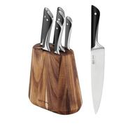 Tefal Jamie Oliver by K267S7 - Bloque de cuchillos de cocina de 7 piezas, 6 cuchillos de cocina + madera, alto rendimiento de corte, diseño distintivo, cuchillas resistentes y duraderas, marrón/negro