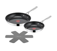 Tefal Jamie Oliver by SchmuDirect Cook Juego de sartenes de 24 cm, 28 cm, acero inoxidable, revestimiento antiadherente de cerámica + protector para sartén, H8802S34