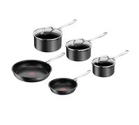 Tefal Jamie Oliver Cook's Direct - Juego de sartenes antiadherentes de 5 piezas, sartenes de 20 y 28 cm, cacerola de 16, 18 y 20 cm con tapa, indicador de calor, mango remachado de agarre seguro,