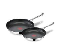 Tefal Jamie Oliver - Juego de 2 Sartenes 24/28 cm, Apto inducción, antiadherente, revestimiento titanio, Thermo-signal, sin PFOA, apto lavavajillas y horno, acero inoxidable