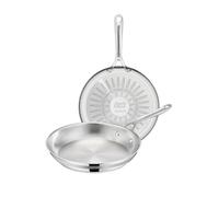Tefal Jamie Oliver - Juego de 2 Sartenes, Acero Inox, Sin Revestimiento | 2 Sartenes 24/28 cm, Sin revestimiento antiadherente, Robusta, Mango remachado, Apto inducción y horno, Thermo-Fusion