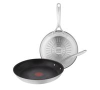 Tefal Jamie Oliver - Juego de 2 Sartenes, Acero inoxidable | 2 Sartenes de 24/28 cm, Revestimiento antiadherente titanio, Apto inducción, Thermo-Signal, Mango remachado